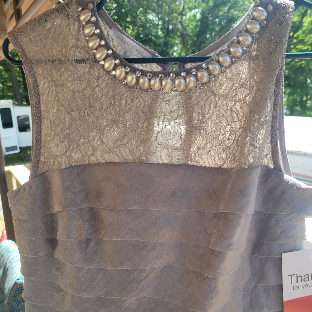 Silver cocktail dress size 8 London Times NWT